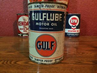 Vintage Gulf Gulflube Motor Oil Can 1946 Metal Full Sinclair Mobil Texaco Oilzum