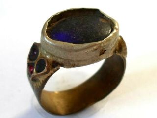 ,  Detector Find,  Post Medieval Bronze Ring With Blue Glass/stone