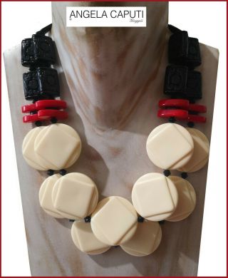Gorgeous Italian Angela Caputi Spectacular Couture Resin Necklace Asian Style