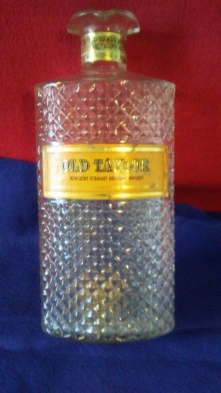 Vintage Old Taylor Kentucky Bourbon Whiskey Glass Crystal Decanter Bottle Cork