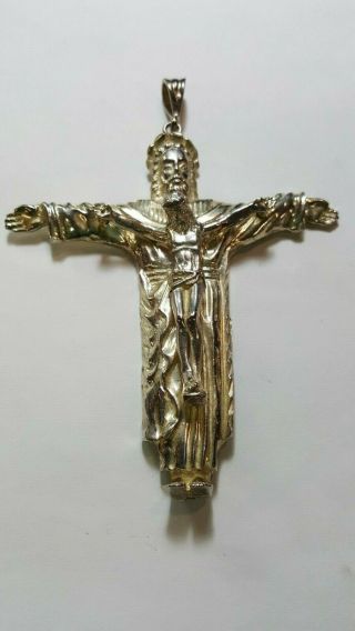 Vintage Sterling Silver 925 1ofakind Huge Cross Pendant Jesus Saint Crucifix