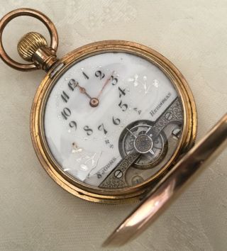 Vintage Hebdomas Hunter Pocket Watch With Visible Escapement