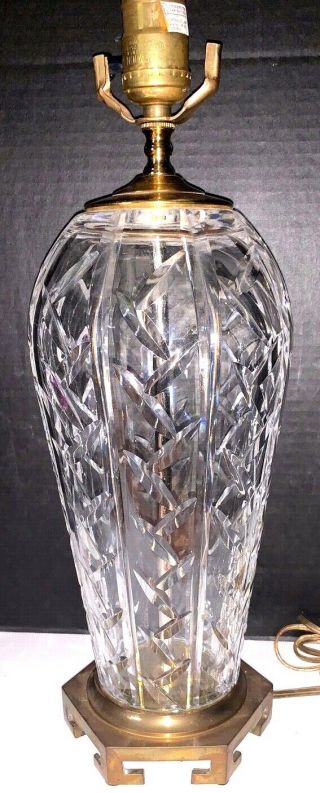 Waterford Cut Crystal Glass Table Lamp Brass Base Vintage 17 "