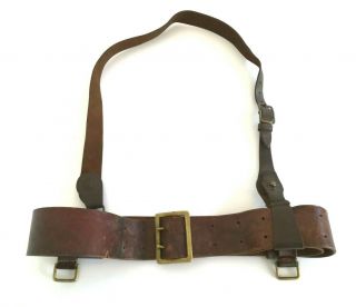 Wwii German Officer Leather Belt Luger P08 Double Claw Buckle Shoulder Strap