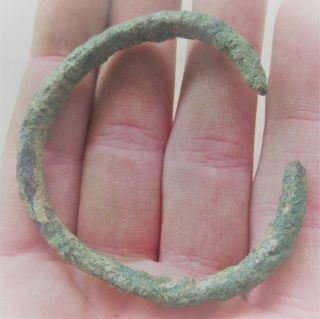 Ancient Viking Bronze Bracelet With Serpent Head Terminals