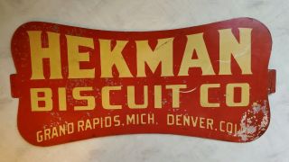 Vintage Collectible Hekman Biscuit Co.  Advertising Metal Sign Badge