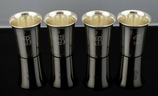 Set Of 4 - Dunkirk Silversmiths Sterling Silver Shot Glasses Jiggers Mono B