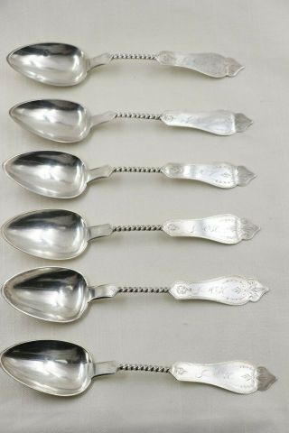 Antique Duhme & Co Set Of 6 Coin Silver Table Spoons