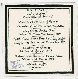 Cellar In The Sky Menu Windows On The World 1989 World Trade Center Signed