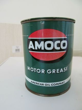 Vintage Amoco American oil company 1 Pound Cup Grease Early Metal Motor oil can 3