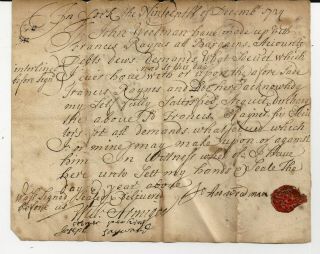 Handwritten 1724 Legal Document York Maine,  Francis Ranes