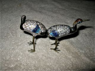 Stunning Pair (2) Of Small Hand Painted Oriental Asian Bird Figures Quality 3 "