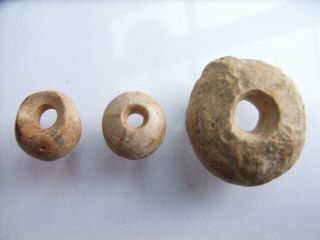 3 Ancient Neolithic Petrified Sea Urchin Beads,  Stone Age,  RARE TOP 2