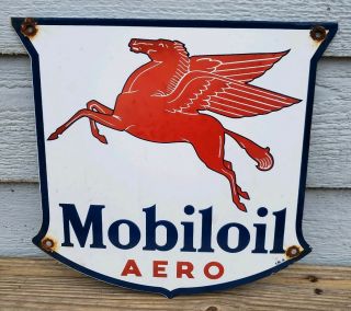 Old Vintage 1940 Mobiloil Aero Porcelain Gas Station Pump Sign