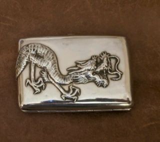 Stunning Antique Wang Hing Chinese Export Silver Dragon Card Cigarette Box Case