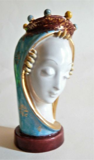 Vintage Italy Professor Eugenio Pattarino Crowned Madonna Pottery Bust Figurine