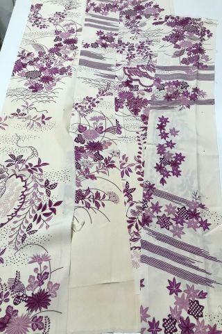 @@4 Pc Japanese Vintage Kimono Silk Fabric/ Smooth Crepe,  White Base C85