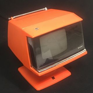 1970s Vintage Sharp Model 3s - 111r Space Age Orange Portable Tv - See Video