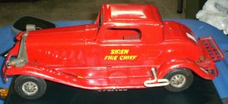 Vintage Marx Toys Tin Litho Pressed Steel Wind Up Siren Fire Chief Car