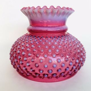 Vintage Fenton Art Glass Cranberry Hobnail Opalescent Lamp Shade Ruffle Top 7 "