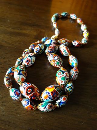 Vintage Millefiori Venetian Murano Moretti Art Glass Bead Necklace