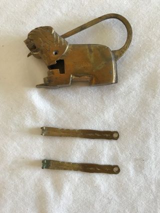 Vintage Brass Lion Lock With Two Keys