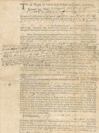 1730 Colonial Plymouth County,  Ma Deed By Settlers Josiah Cotton,  Samuel Stetson
