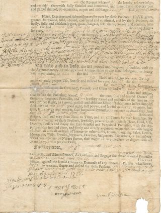 1730 Colonial Plymouth County,  MA Deed By Settlers Josiah Cotton,  Samuel Stetson 2