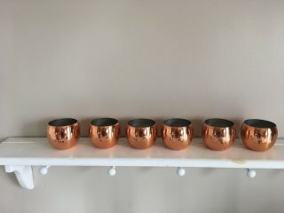 Set Of 6 Mid Century Modern Vintage Coppercraft Guild Copper Roly Poly Cups