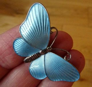 Sterling Silver 925 Light Blue Enamel Butterfly Brooch Ivar T Holth Norway Holt