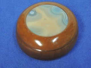 Round Wooden Trinket Box Agate Made In Brazil