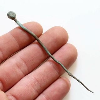 A Viking Bronze Hair Pin With Polygonal Motive On The Top Ca 1000 Ad