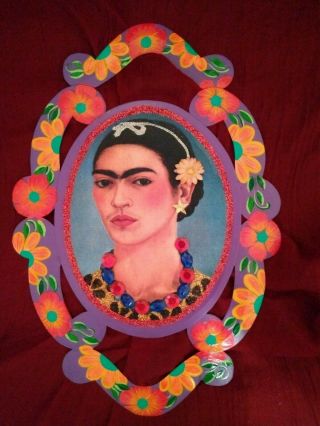 Frida Kahlo Handmade Portrait Painting 3d Rhinestones Glitter Mexico Metal