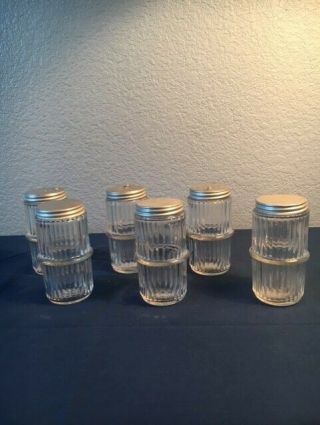 6 Vintage Hoosier Cabinet Ribbed Spice Jars/shakers,  Aluminum Lids