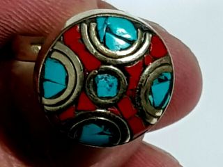 Old Medieval Silver Ring - Stones 6,  9 Gr 18mm