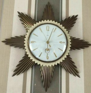 Vintage Sunburst Wall Clock In Vgc 60’s