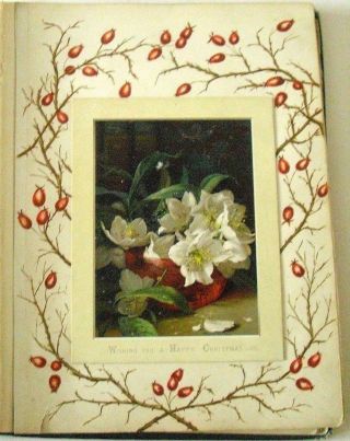 Superbly Hand Painted Illustrated Edwardian Scrapbook Full Of Victorian Cards.