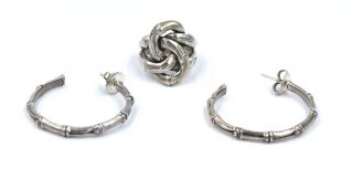 John Hardy Bamboo Knot Ring Earrings Set Sterling Silver 925 With Bags