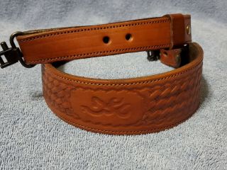 Browning Logo Leather Rifle Sling 2 1/4 " Wide Basketweave Pattern Old Stock
