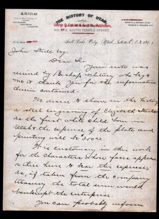 1891 Salt Lake City - Fantastic Letter On The History Of Utah - Book - Rare Head
