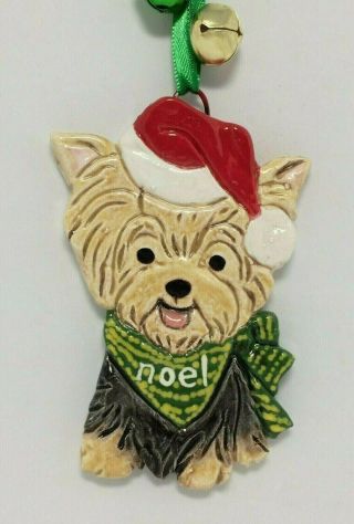 Christmas Yorkie Terrier Hand Made Ornament Ooak Painting Art By Artist