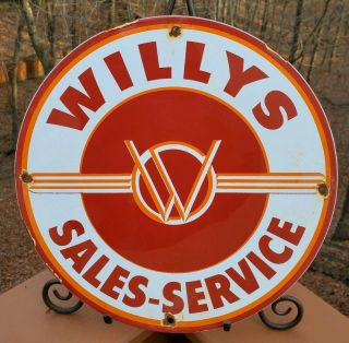 Vintage Willys Jeep Porcelain Gas Auto Service Overland Dealership Sales Sign