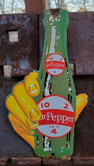 Old 1953 Dr.  Pepper 10 - 2 - 4 Porcelain Advertising Door Sign