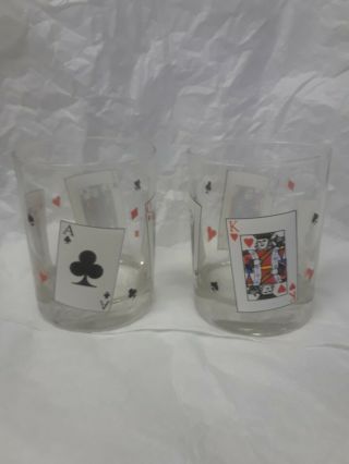 Set Of 2 Pair Vintage Playing Card Glasses Barware Poker 21 Blackjack