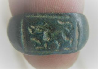 Circa 300 - 400ad Ancient Roman Bronze Ring With Lion Impression Legionary