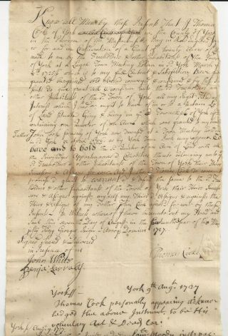 1727 Handwritten Deed,  Cooke Family,  York Maine