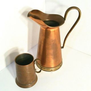 Vintage Copper Pitcher 12 " Tall & Tankard - Marked Made In Portugal 62