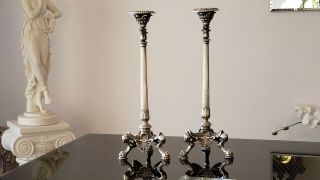 A English 19th Century Silver Plate Candle Holders