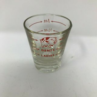 Ladies,  Gents & Pig Vintage Shot Glass Novelty 1 Oz Measured Lines Red 1 1/2 Oz