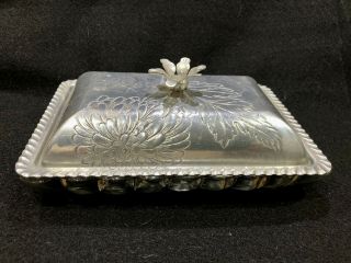 Vintage Hammered Aluminum With Divided Glass Candy Or Nut Dish,  1950s